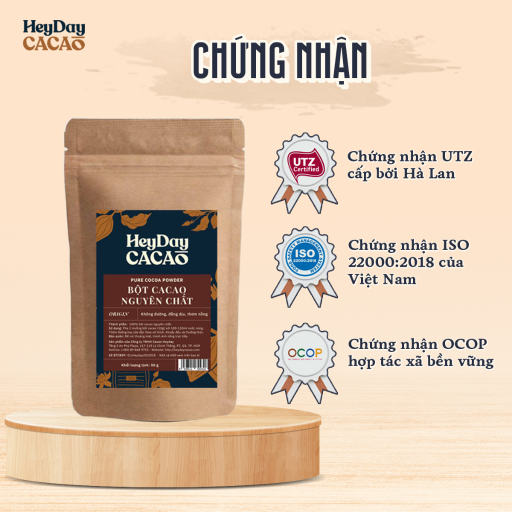 Bột cacao nguyên chất HEYDAY - Combo dòng Origin thượng hạng Túi 50g và dòng Balanced phố thông Túi 80g