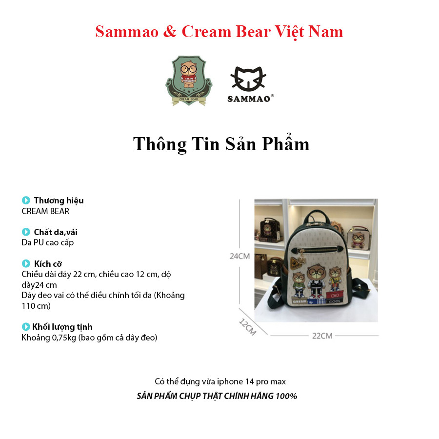 Balo Thời Trang Nữ Sammao & Cream Bear Chất Liệu Cao Cấp Phù Hợp Đi Học Đi Chơi C1220-2