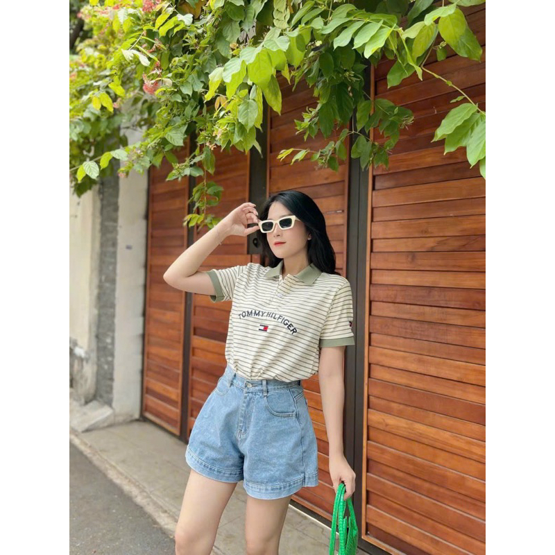 Áo trụ Tommy sọc đơn giản hàng VNXK