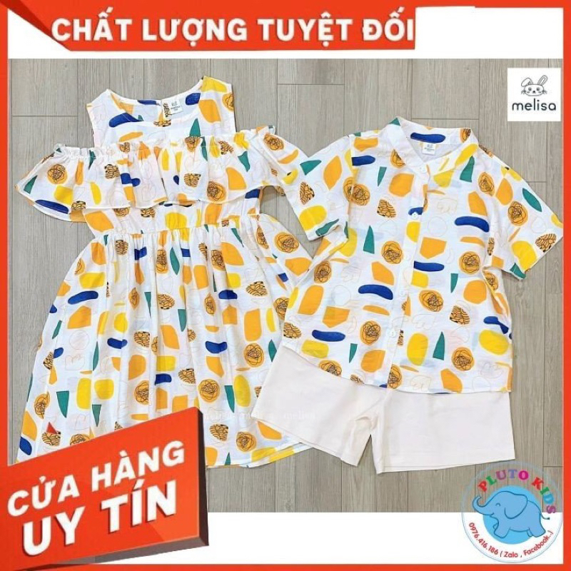 Set váy và bộ hoạ tiết quả vàng cho bé trai bé gái mùa hè