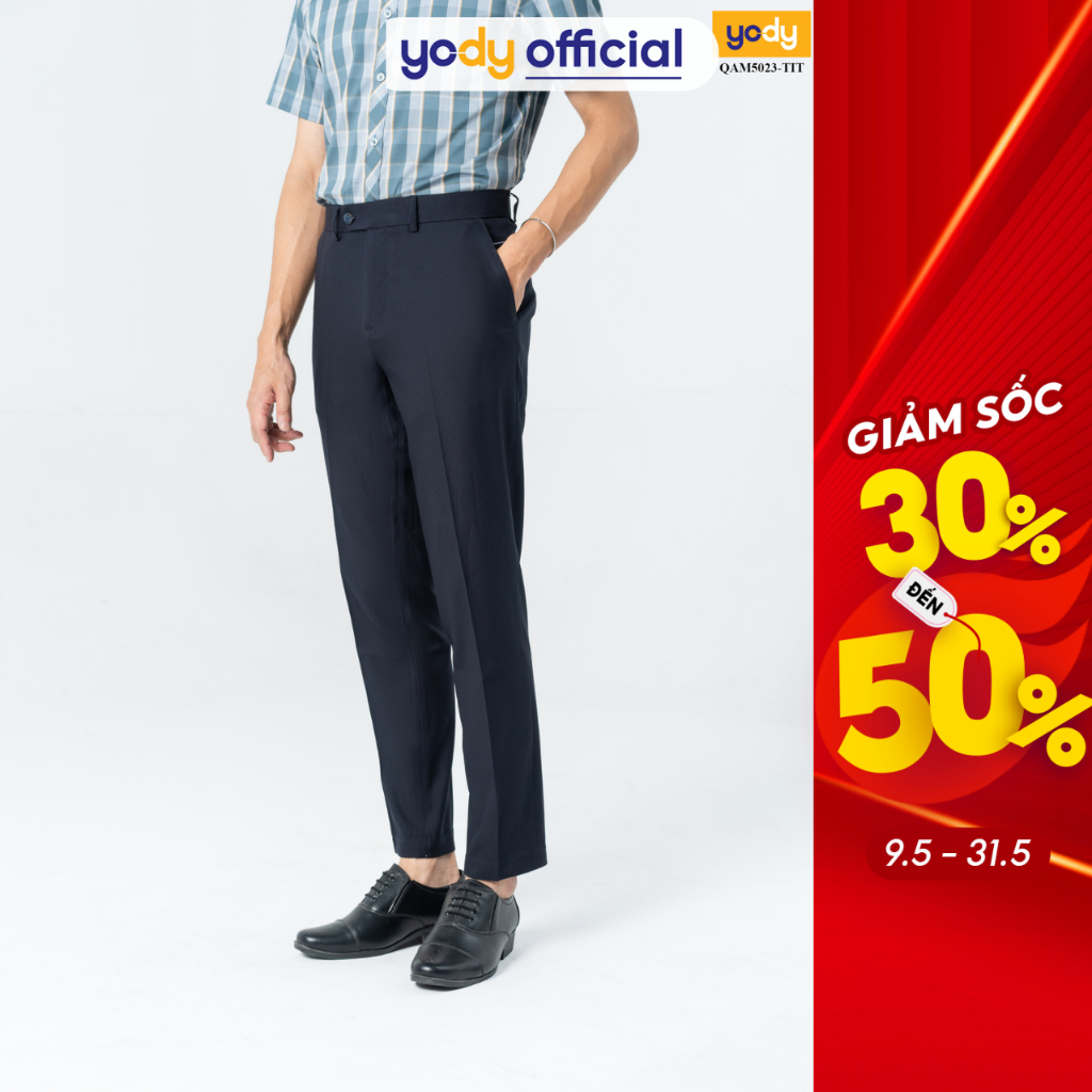 Quần âu nam Yody dáng slim quần dài nam lé sườn lịch lãm sang trọng QAM5023