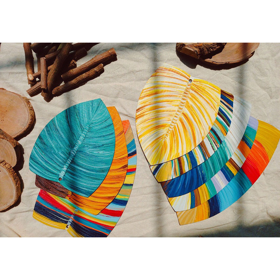 Bộ tranh 7 lá gỗ size nhỏ 18cm Colour Block tô màu thủ công kèm phụ kiện