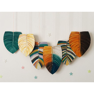 Bộ tranh 6 lá gỗ size nhỏ 18cm decor nhà cửa, tranh gỗ, lá decor treo tường, tranh gỗ decor phong cách Macrame