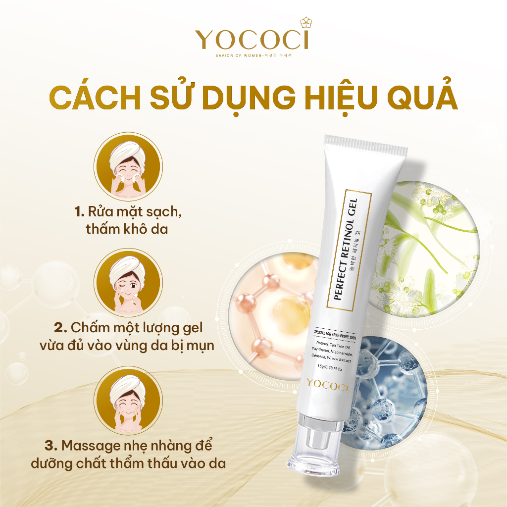 Gel chấm mụn Yococi giảm mụn, xẹp mụn, khô còi, mờ thâm, phục hồi da bị tổn thương Perfect Retinol Gel 15G