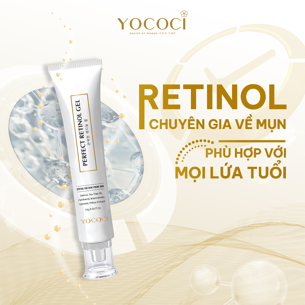 Gel chấm mụn Yococi giảm mụn, xẹp mụn, khô còi, mờ thâm, phục hồi da bị tổn thương Perfect Retinol Gel 15G