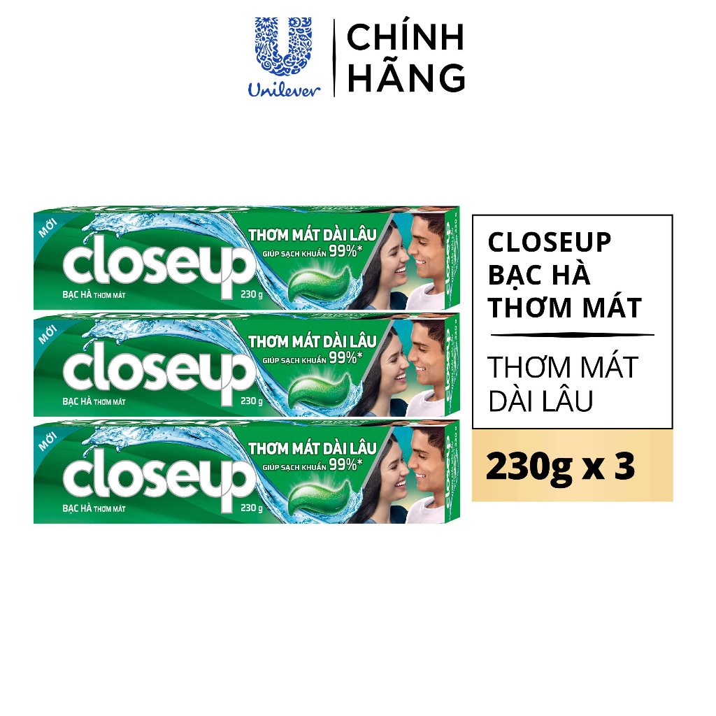 Combo 3 Kem Đánh Răng Closeup Dạng Gel Cho Hơi Thở Thơm Mát Bất Tận Bạc Hà The Mát 230G/Tuýp | BigBuy360 - bigbuy360.vn