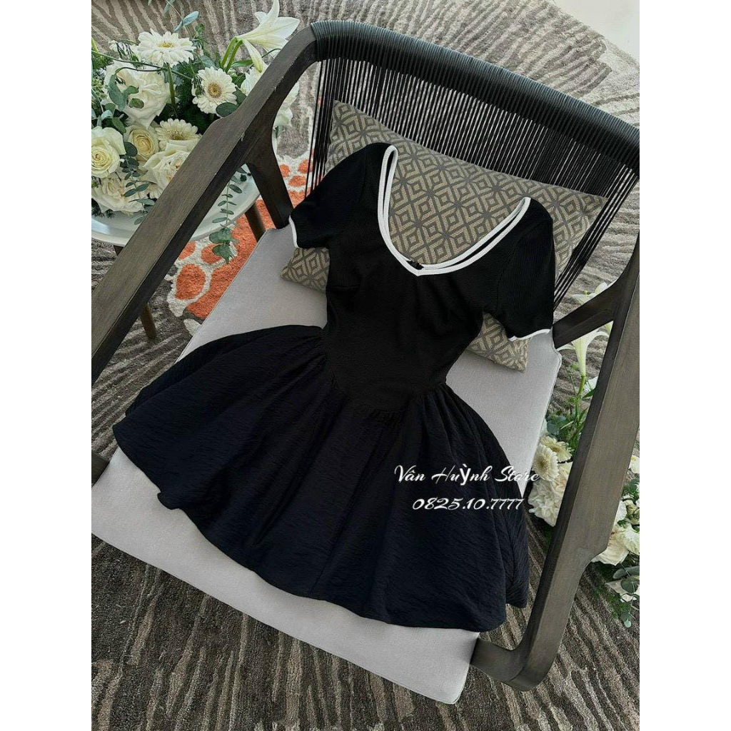 Đầm Xòe Cổ Tim Phối Viền Siêu Xinh CC133 Kèm Ảnh Thật