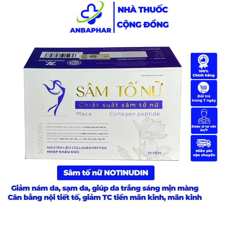 Viên uống nội tiết tố Sâm tố nữ NOTINUDIN giảm TC Tiền - Mãn kinh, giảm nám, sạm da, giúp da đẹp căng bóng (Hộp 30 viên)