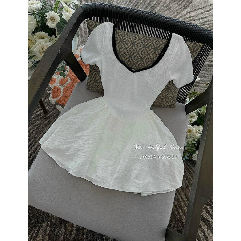 Đầm Xòe Cổ Tim Phối Viền Siêu Xinh CC133 Kèm Ảnh Thật