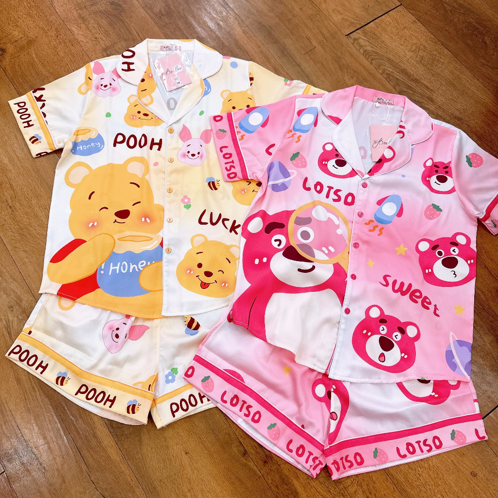 (40-56kg P4) Đồ bộ pijama/pizama BOO BOO đùi latin. hongduyen2188. Gấu Lotso