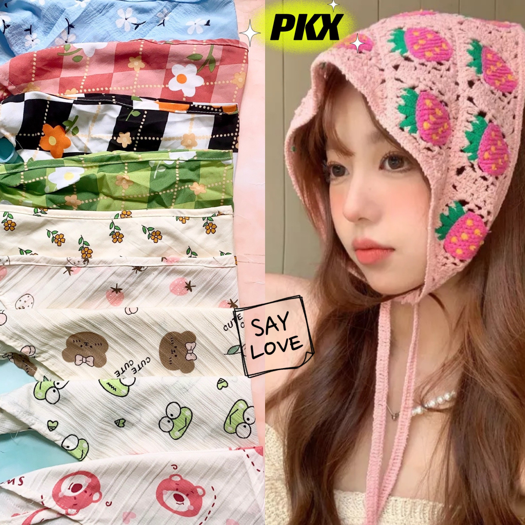 KHĂN BANDANA TAM GIÁC CỘT DÂY, HOA VẢI LỤA ĐẸP, KHĂN TAM GIÁC ĐỘI ĐẦU VINTAGE PKX