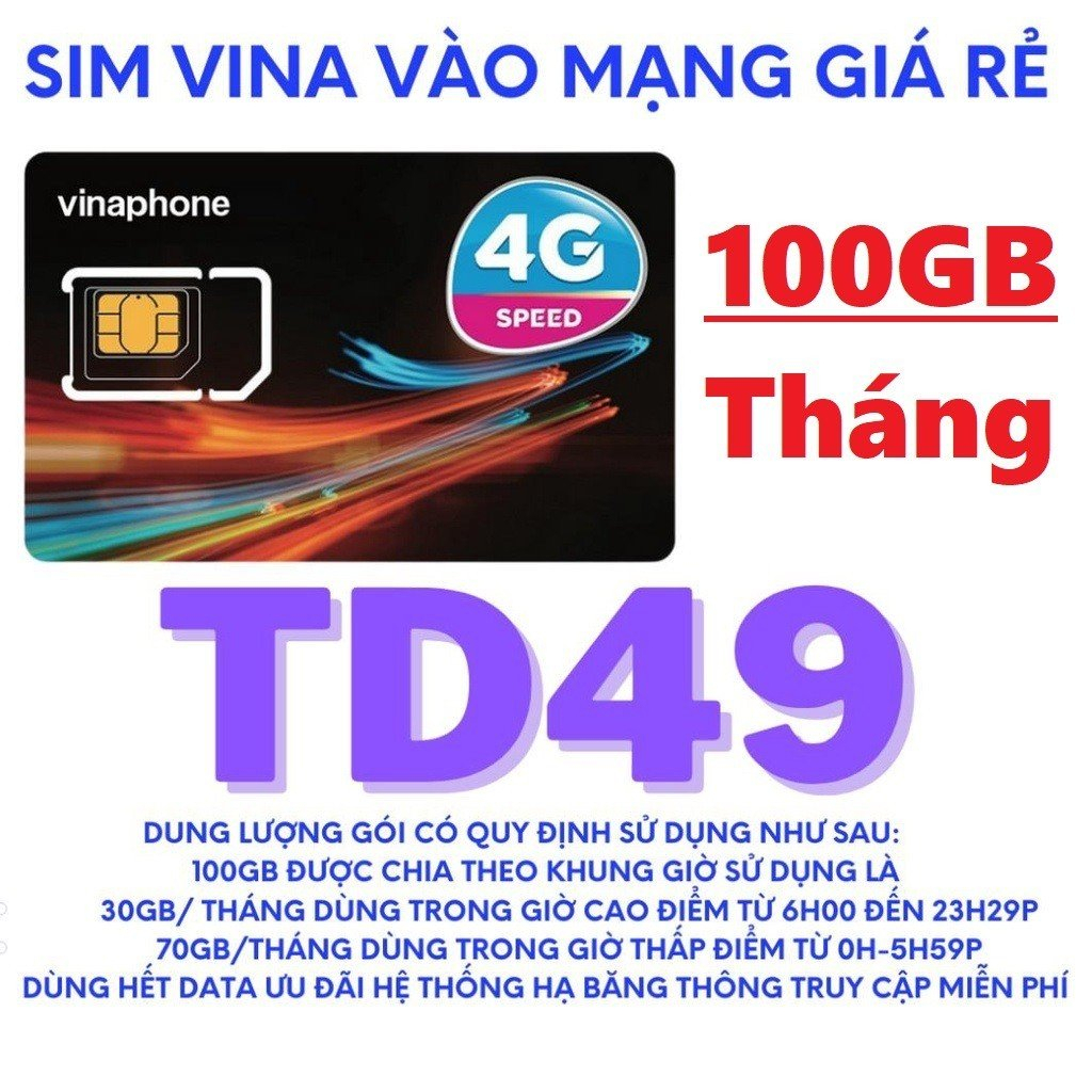 Sim 4G vinaphone trọn gói 1 năm không giới hạn tốc độ TD49 Tặng free 1200gb tốc độ cao truy cập thả ga không lo hết data