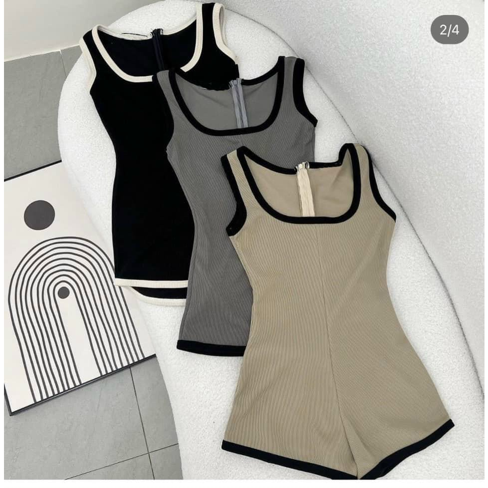 Jumpsuit thời trang hè đi biển_jum đùi sát nách chạy viền nổi cực xinh chất thun borip mềm mịn mát 3 màu siêu hot