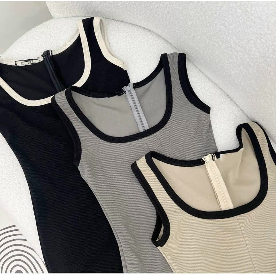 Jumpsuit thời trang hè đi biển_jum đùi sát nách chạy viền nổi cực xinh chất thun borip mềm mịn mát 3 màu siêu hot