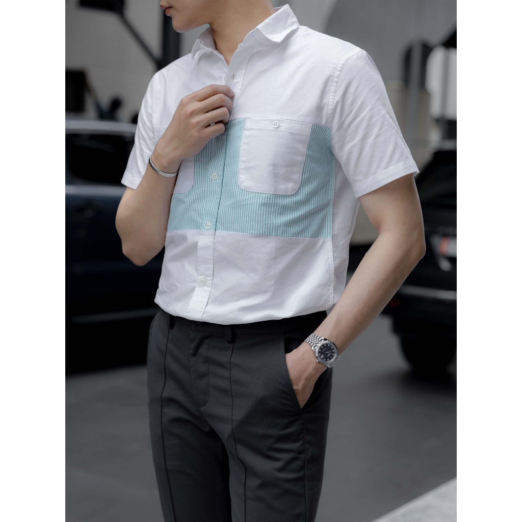 Áo Sơ Mi Nam NT Blue Stripes Pockets ,Chất Vải Oxford Thoải Mái, SM0051-01,SOMEHOW
