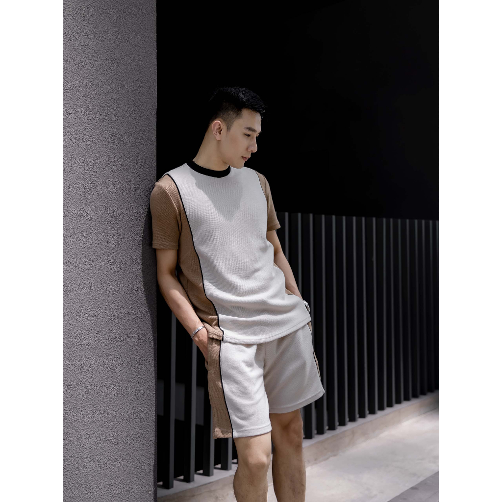 Set Nam T-shirt Short Blockline Collab, Chất Vải 35 Cotton 65 Poly Thoải Mái, SB0012-09,SOMEHOW