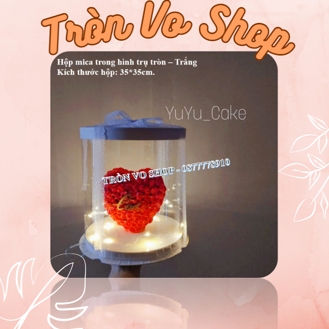 Hộp mica trong hình trụ tròn sang trọng, gọn gàng và xinh xắn. - Kích thước hộp: 35*35cm[ set /5c ]