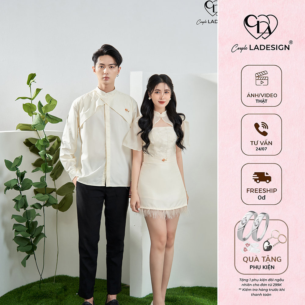 Set đồ đôi nam nữ CoupleLADESIGN váy đầm nữ áo sơ mi nam hàng thiết kế cao cấp Lacy Dress x Tom Shirt