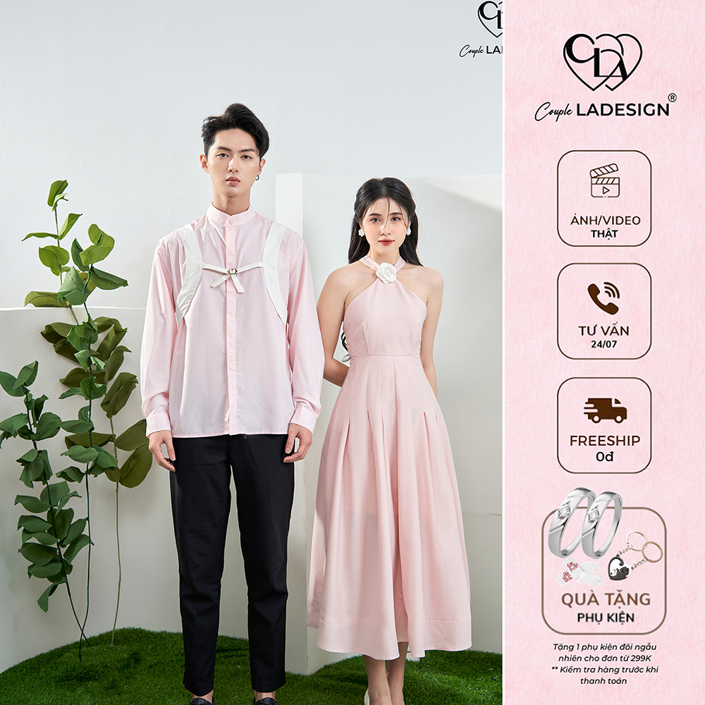 Set đồ đôi nam nữ CoupleLADESIGN váy đầm nữ áo sơ mi nam hàng thiết kế cao cấp đi tiệc đi du lịch Lucie DressxBali Shirt
