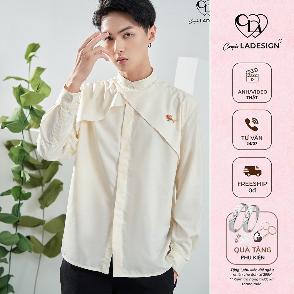 Áo sơ mi trắng nam CoupleLADESIGN dài tay form rộng hàng thiết kế cổ trụ vải thô hàn thấm hút mồ hôi tốt Tom Shirt