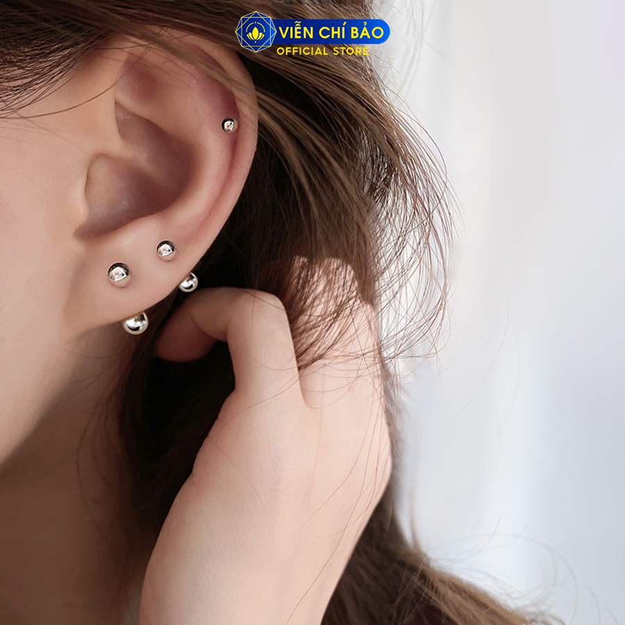 Khuyên tai bạc nữ bi tròn trơn Minidot chất liệu bạc 925 thời trang phụ kiện trang sức nữ Viễn Chí Bảo B400746