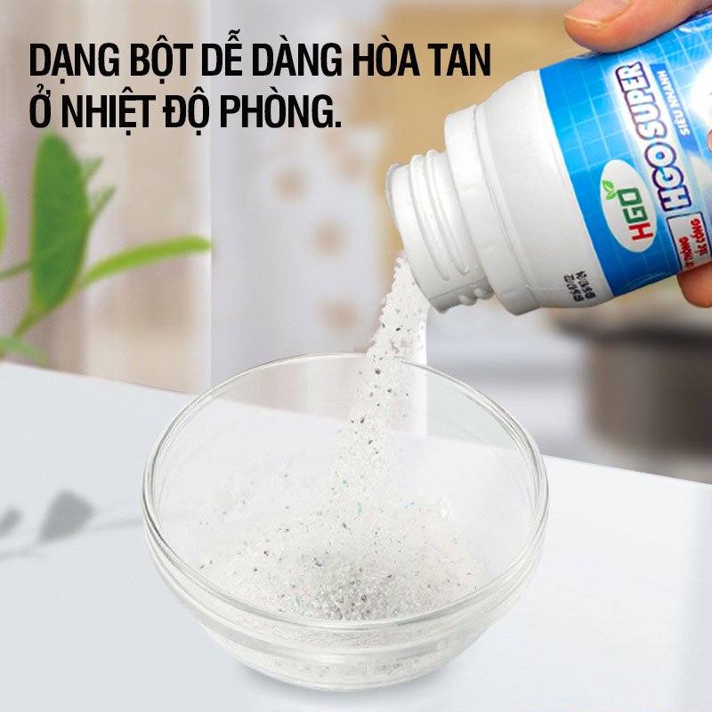 Bột thông cống HGO SUPER dùng thông tắc bồn cầu, bồn rửa bát, đường ống siêu nhanh, siêu mạnh, siêu an toàn 250gram