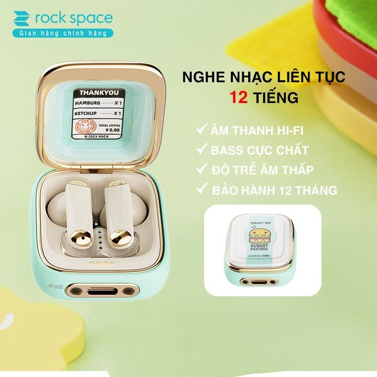 Tai nghe không dây nhét tai Rock Retro Style True Wireless Bluetooth Rockspace nghe nhạc lên đến 24h Hàng chính hãng