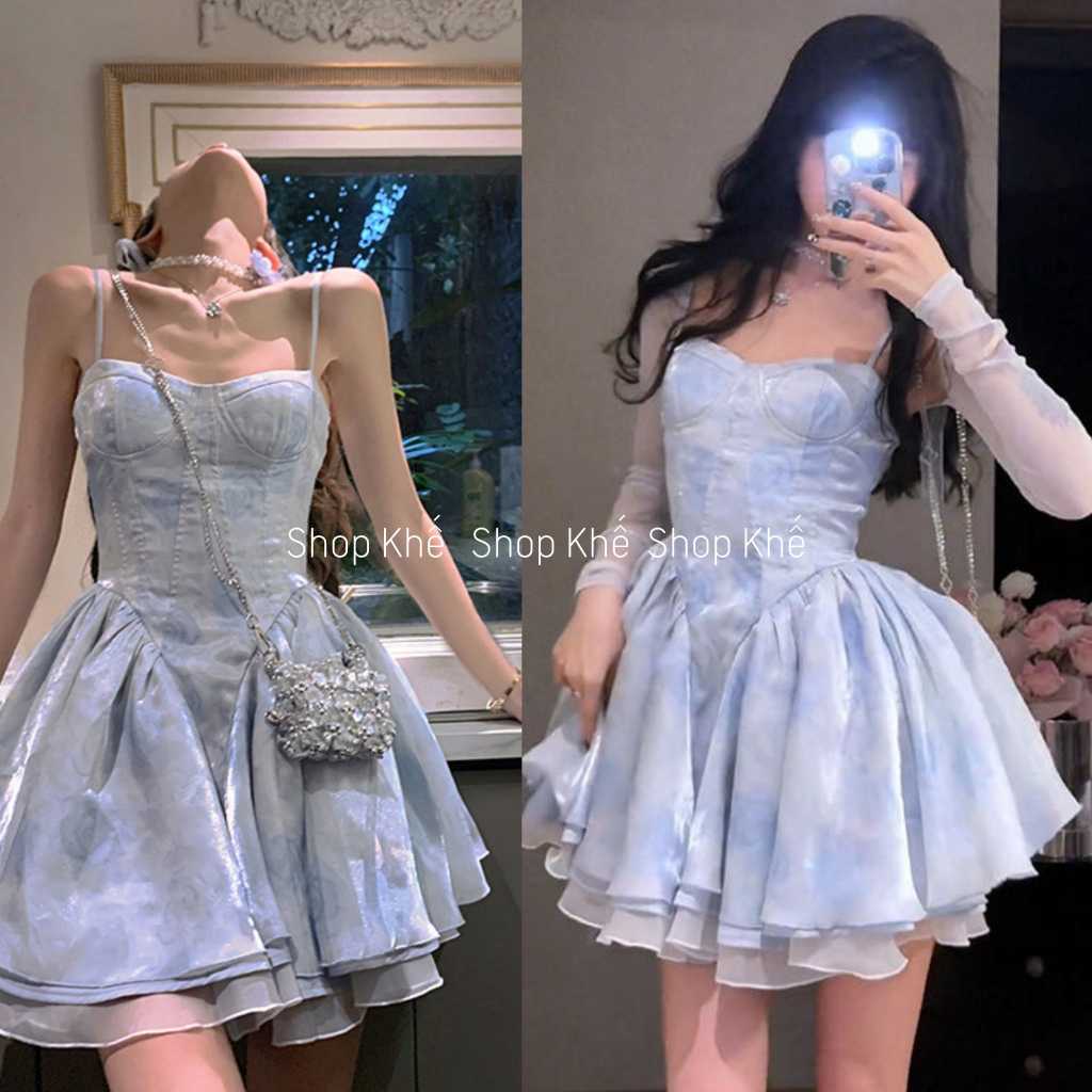 Đầm suông ngắn xanh quyến rũ, váy đầm 2 dây mùa hè đi tiệc đi biển