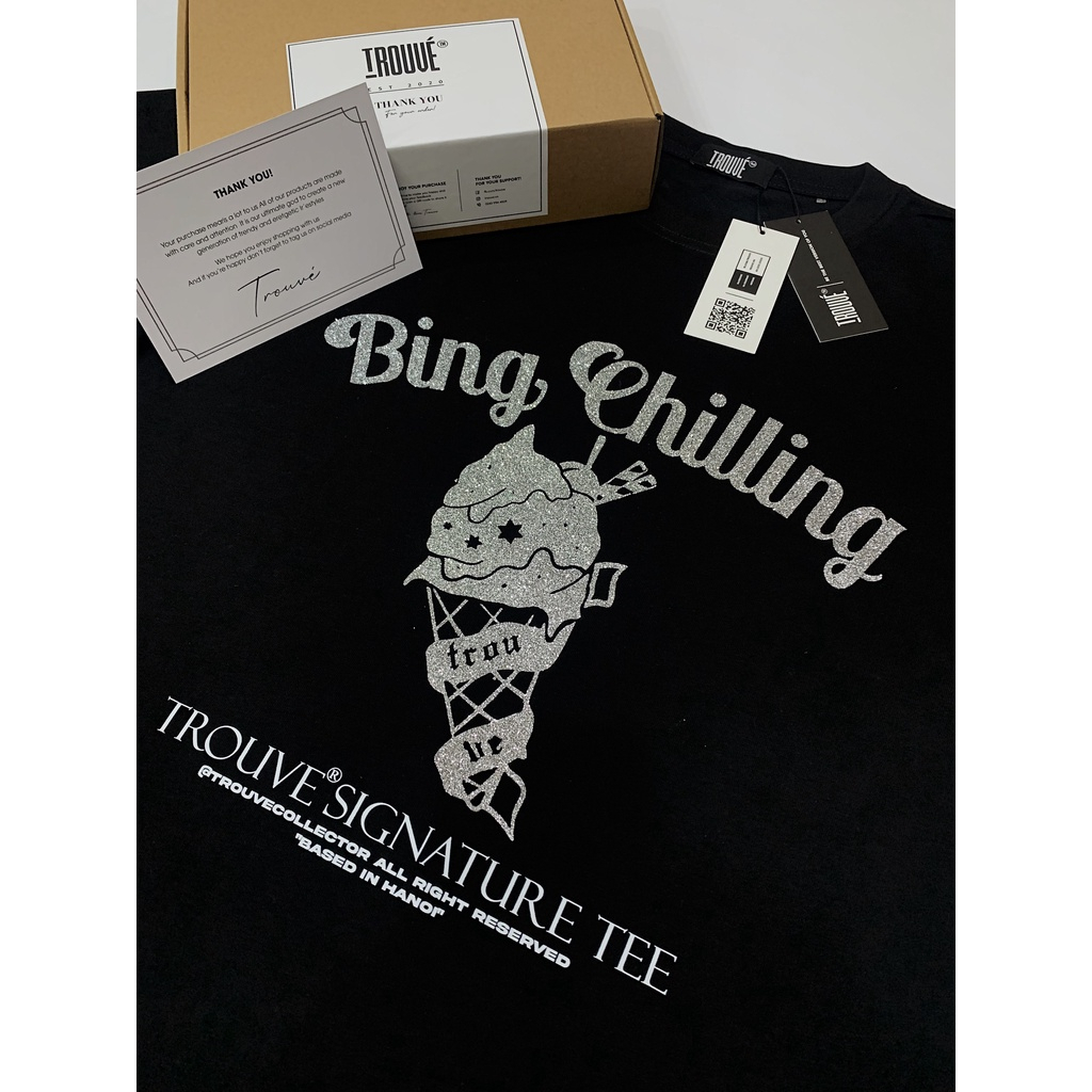 Áo thun BING CHILLING Trouve Signature Tee form rộng tay lỡ vải cotton cao cấp , Áo phông Unisex Nam Nữ