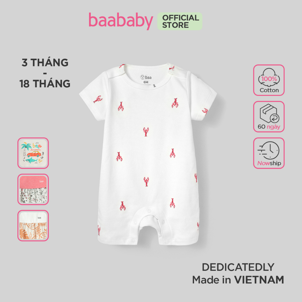 Bộ romper sát nách cho sơ sinh bé trai và bé gái từ 3 tháng - 18 tháng Baa Baby- B-BN-RP03N-03