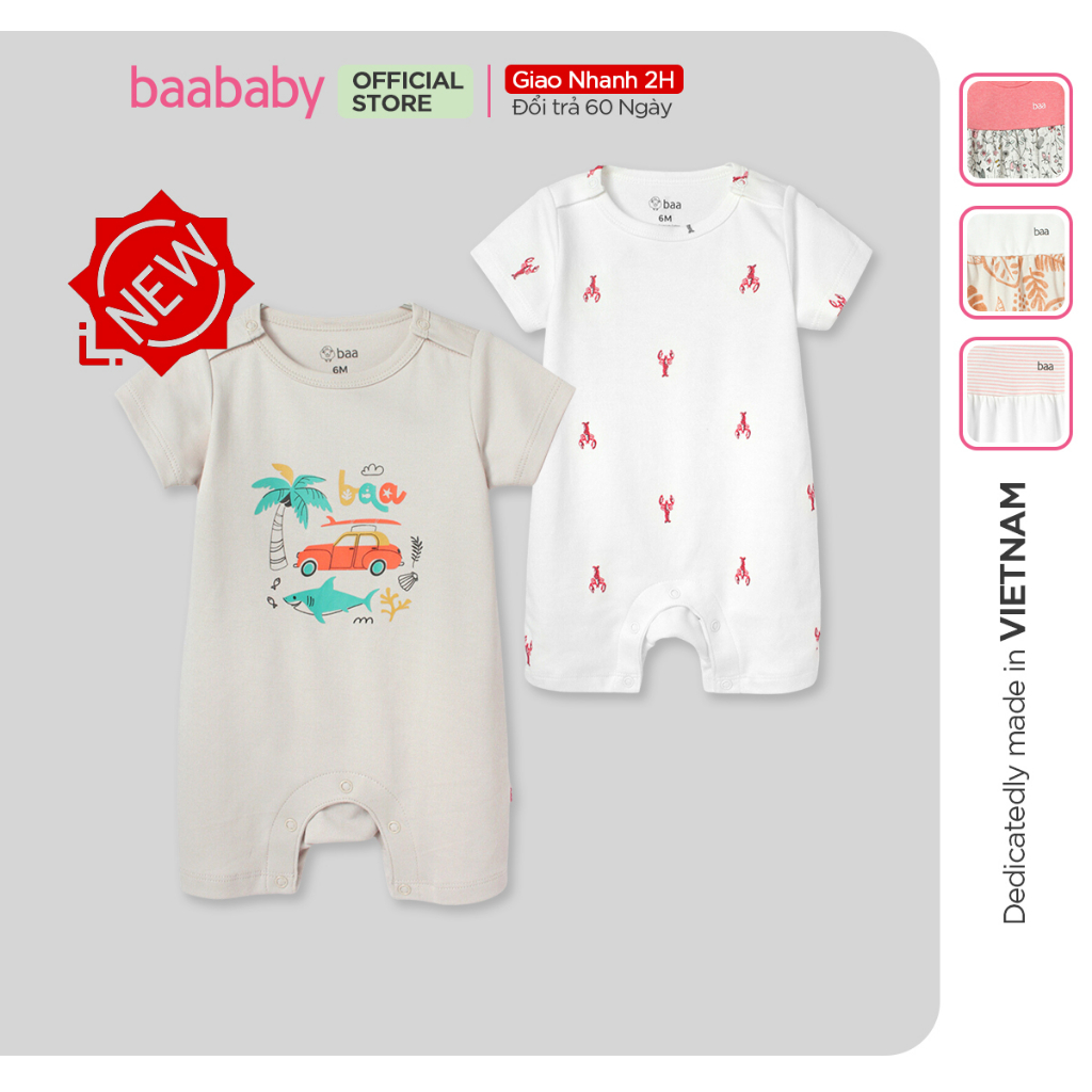 Bộ romper sát nách cho sơ sinh bé trai và bé gái từ 3 tháng - 18 tháng Baa Baby- B-BN-RP03N-03