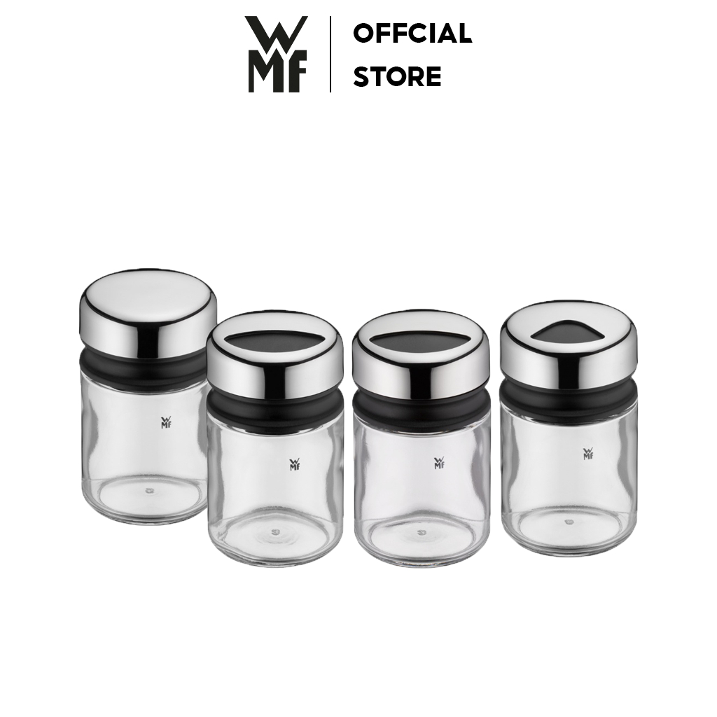 Bộ 4 Lọ Đựng Gia Vị WMF, Trong Suốt, Chống Ẩm Cho Phòng Bếp Nắp Thép Không Gỉ Tiện Lợi - 0661586040