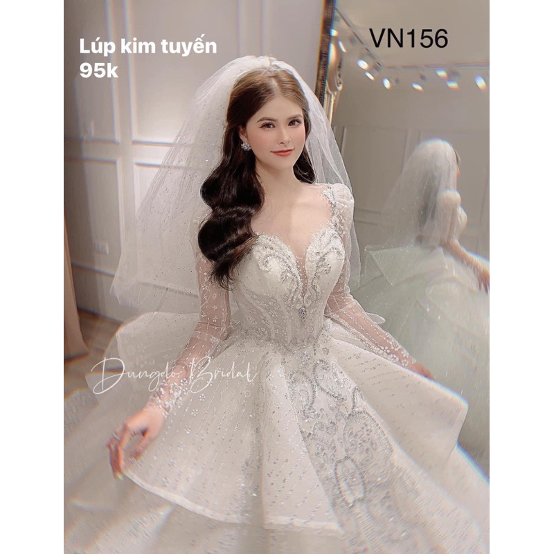 Voan cài đầu cô dâu 1-2 lớp lấp lánh kim tuyến-ảnh thật