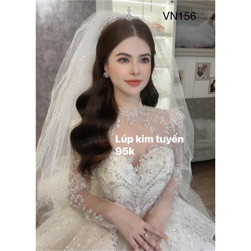 Voan cài đầu cô dâu 1-2 lớp lấp lánh kim tuyến-ảnh thật
