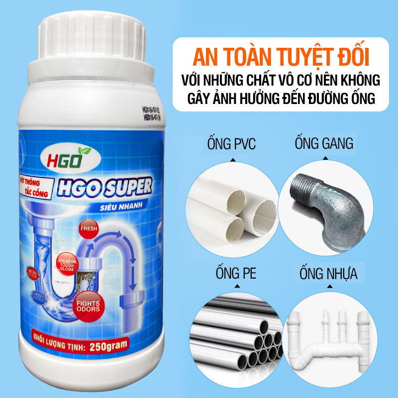 Bột thông cống cực mạnh HGO SUPER siêu nhanh, siêu mạnh, siêu an toàn 250gram
