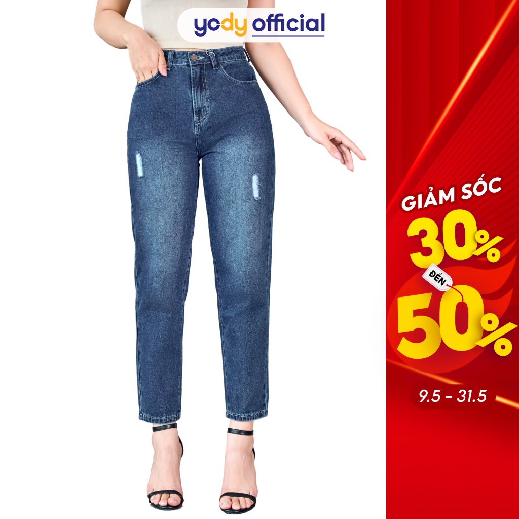 Quần jean nữ Yody dáng baggy quần bò nữ mài xước năng động QJN5060