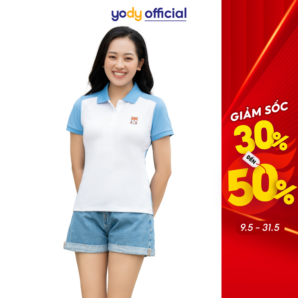 Áo polo cafe nữ YODY phông cộc tay có cổ thêu hình cún dễ thương - APN5370