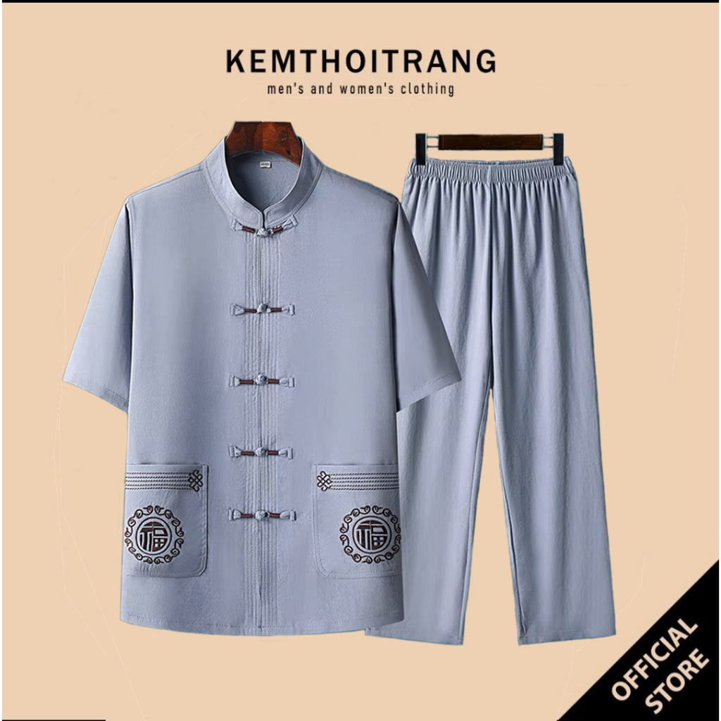 Bộ Đũi Nam cổ tàu cho bố, cho ông   Kem thời trang.