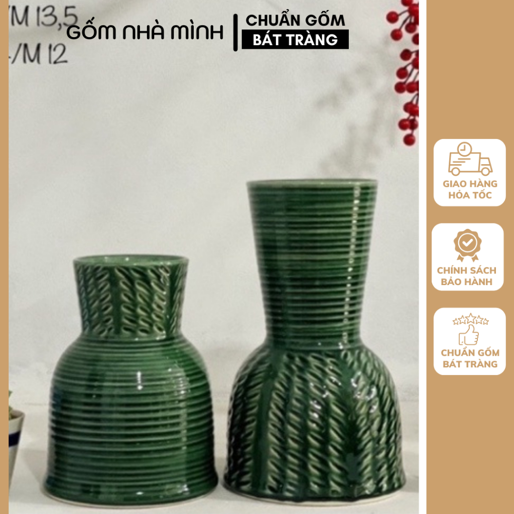 Bình dáng đầm men xanh ngọc lục bảo siêu bóng đẹp-bình hoa, lọ hoa gốm Bát Tràng