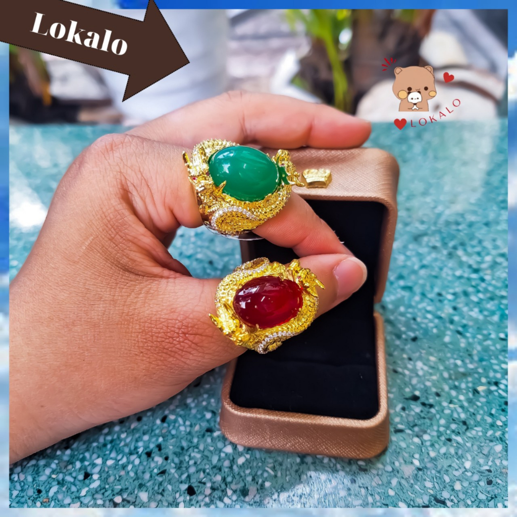 Nhẫn Nam Đẹp, Nhẫn Vàng Nam 02 Con Rồng Ôm Ngọc Đỏ, Chất Liệu Đồng, Dành Cho Nam Giới Nào Thích Đeo 
