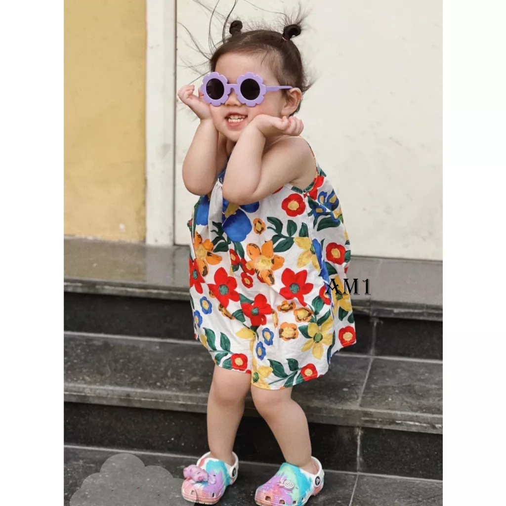 Yếm jumpsuit vải thô hoa lá TB342 - Đồ bộ bé gái Bộ hai dây bé gái xinh xắn