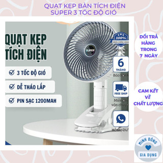 Quạt tích điện để bàn mini Super, quạt kẹp bàn, quạt Desktop Fan 3 tốc độ xoay 360 độ sạc USB, bảo hành 1 tháng sỉ lẻ