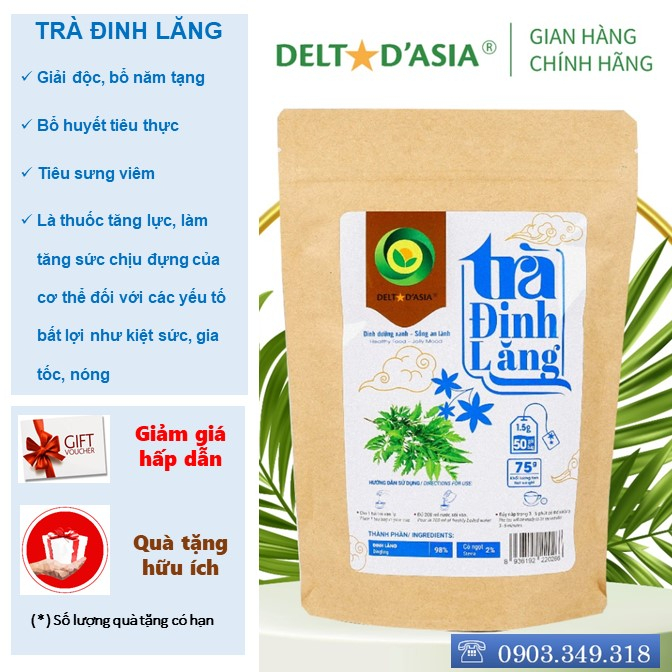 Trà Đinh Lăng Túi Zip - Delta D'Asia phục hồi cơ thể, ăn ngon, ngủ tốt (25 - 50 túi x 1,5 g)