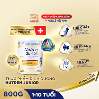 Thực phẩm dinh dưỡng Nutren Junior Thụy Sĩ hỗ trợ tăng cân tiêu hóa tốt cho trẻ từ 1 đến 10 tuổi 800g