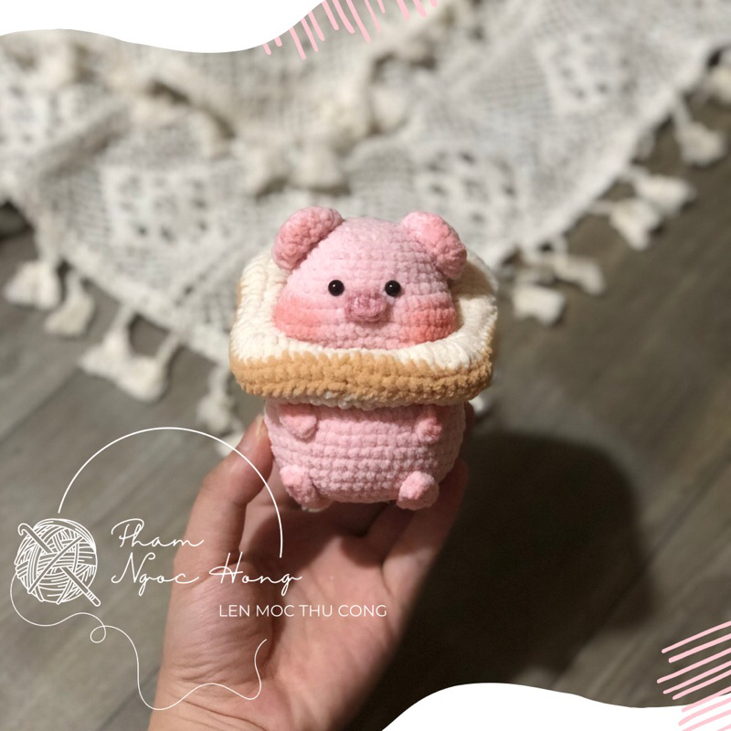 Lợn bánh mì, lợn nhồi bông, lợn len, len móc thủ công