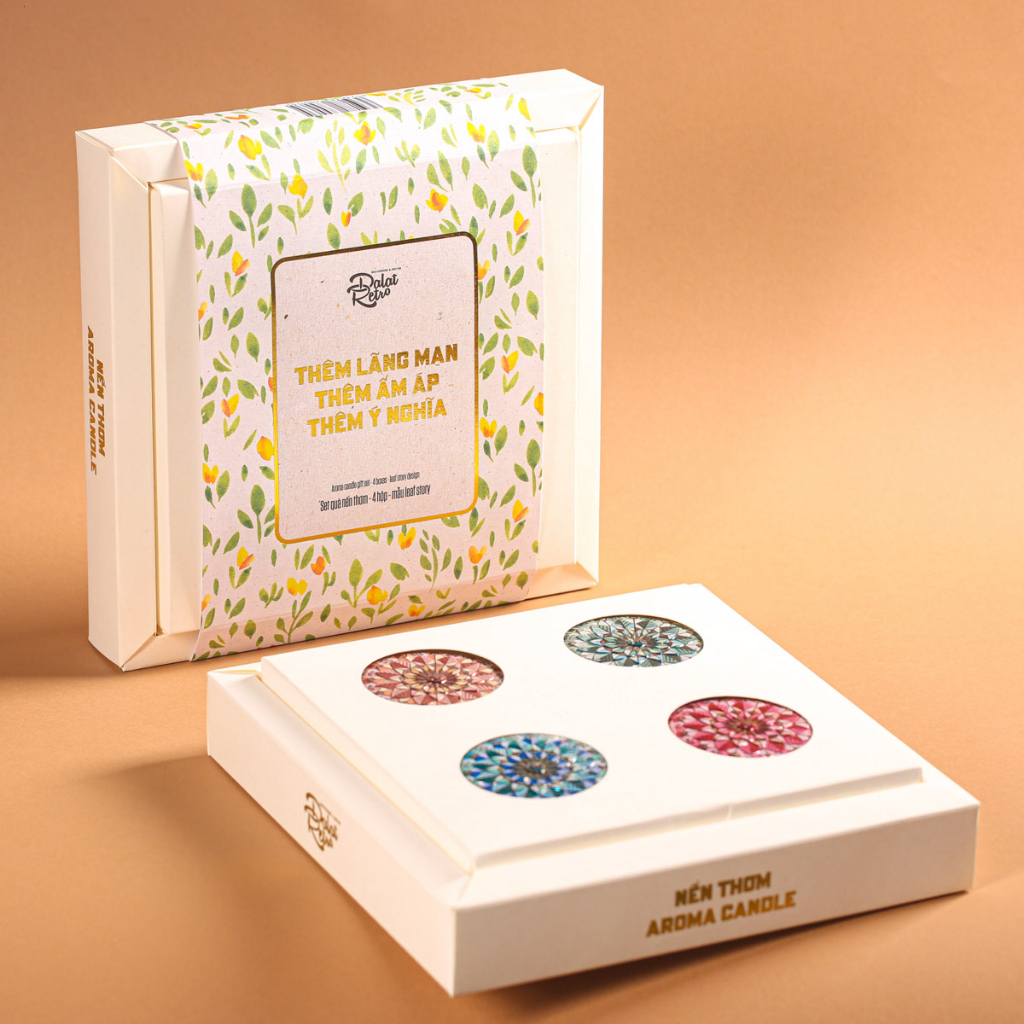 Set quà nến thơm Leaf story, hộp, mẫu Ana, Dalat Retro