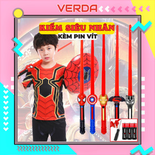 [KÈM PIN VÍT] Kiếm siêu nhân người nhện gậy spider man batman dơi sắt phát ánh sáng trẻ em cosplay có đèn led nhạc VERDA