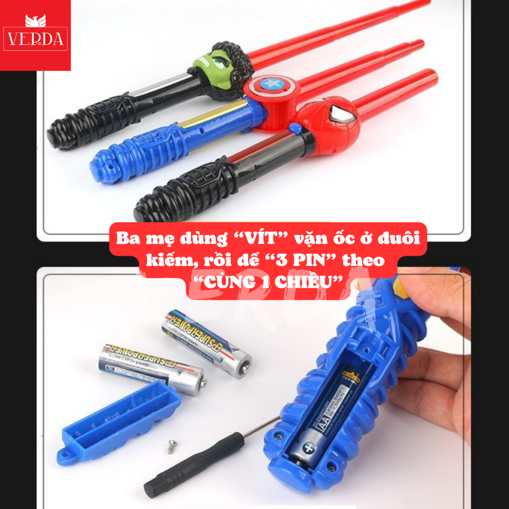 Kiếm siêu nhân người nhện gậy spider man batman dơi sắt phát ánh sáng trẻ em cosplay có đèn led nhạc VERDA