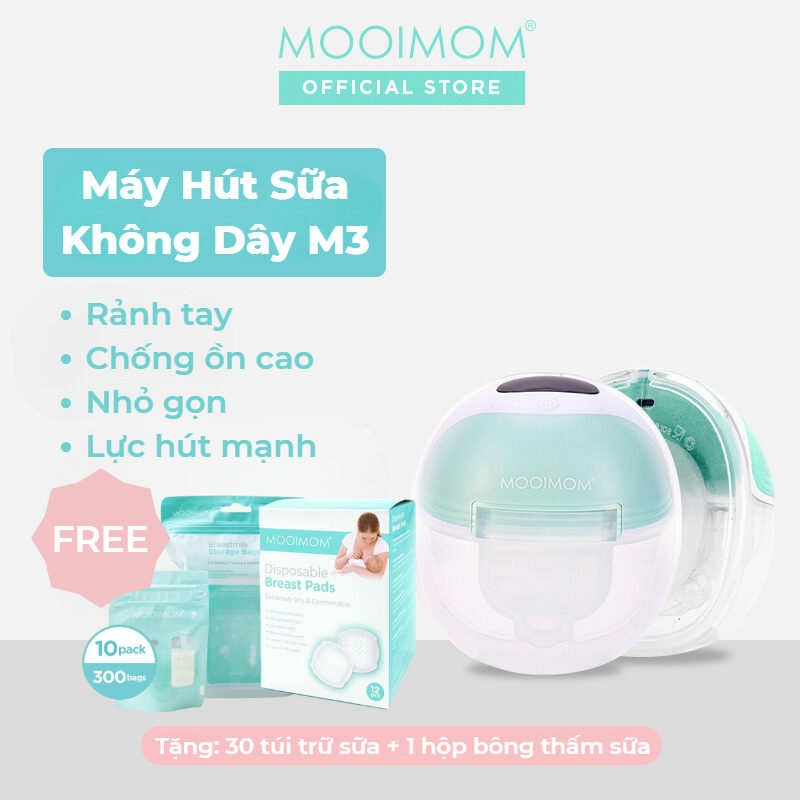 MOOIMOM Trọn Bộ Hút Sữa : 2 Máy Hút Sữa Không Dây + TẶNG 1 Hộp Túi Trữ Sữa 30 Túi và 1 Hộp Bông Thấm Sữa