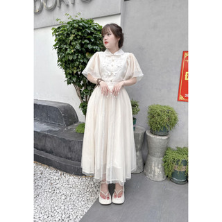 Đầm dài tay phồng tiểu thư